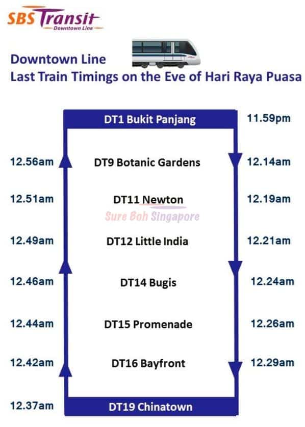 SBS Downtown Line timing for Hari Raya Puasa