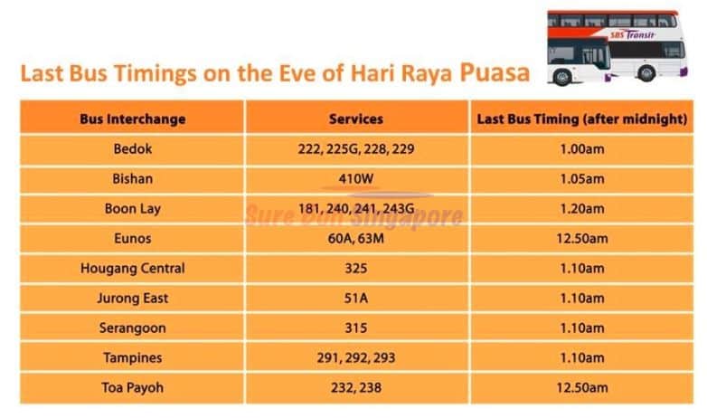 SBS buses timing for Hari Raya Puasa