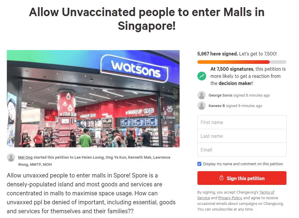 Unvaccinated people start petition to ask Gahmen to let them into malls, a counter-petition later appear