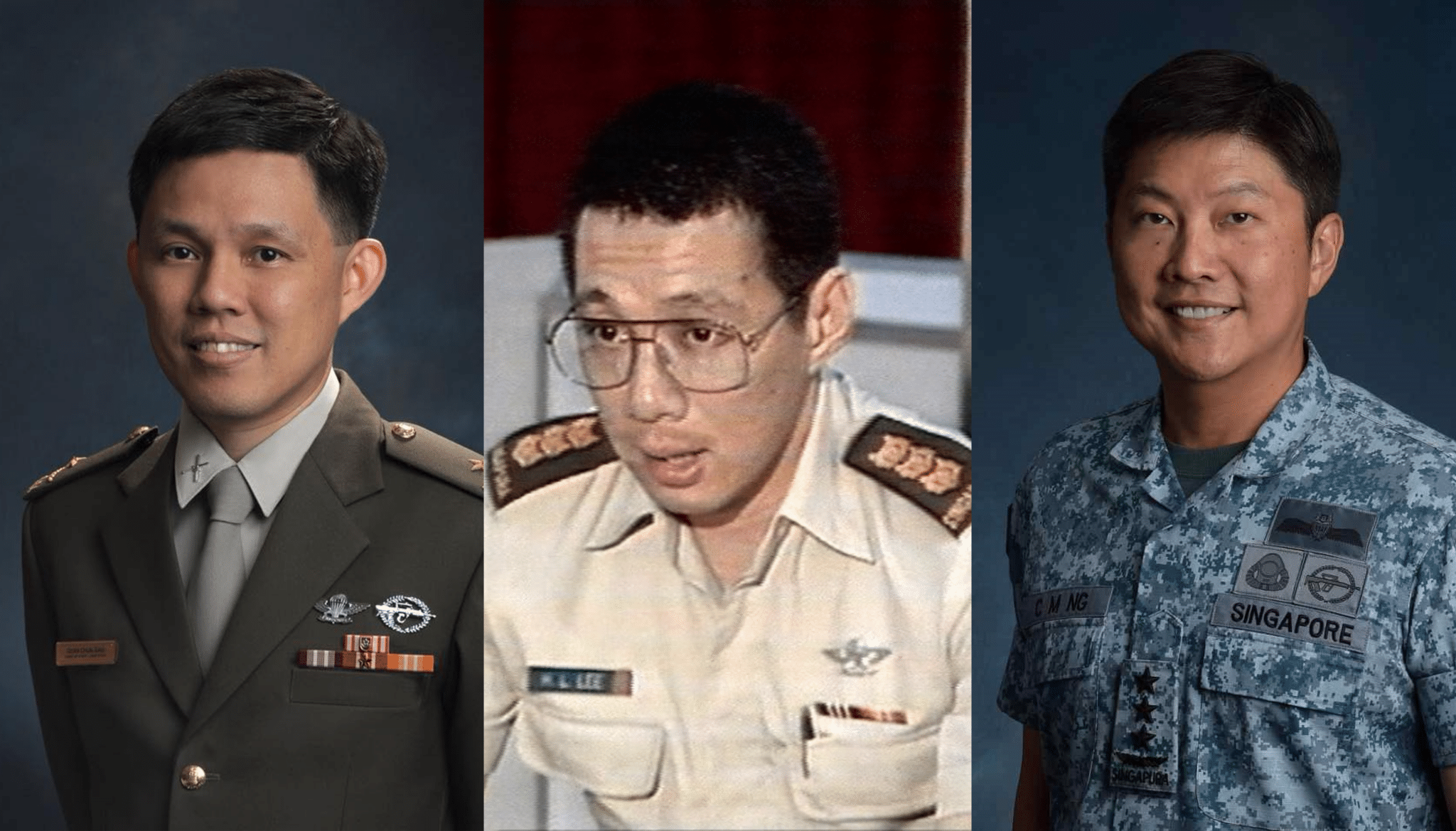 Military uniform officers, diverse Asian soldiers in uniform, proud Singapore Armed Forces personnel.