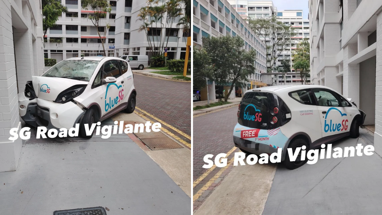 BlueSG Electric Vehicle Sustains Damage After Woodlands Crash, Driver Flees the Scene