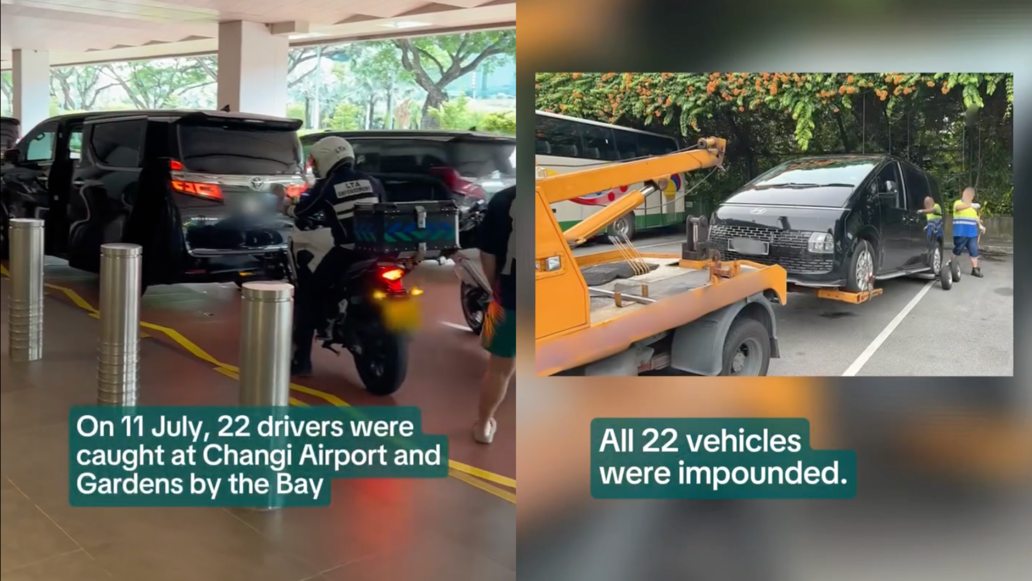 22 Drivers Caught for Illegal Ride-Hailing at Changi and Gardens by the Bay, Vehicles Impounded