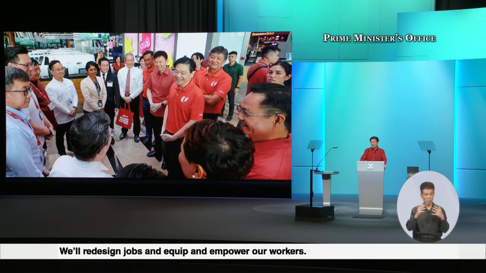 Official Prime Minister's Office press conference on government initiatives and job redesign programs.