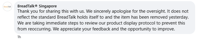BreadTalk Singapore apologised