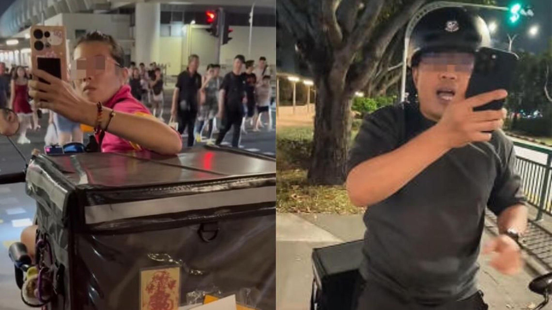 Three food delivery riders clash at Tampines, end up shouting and filming each other