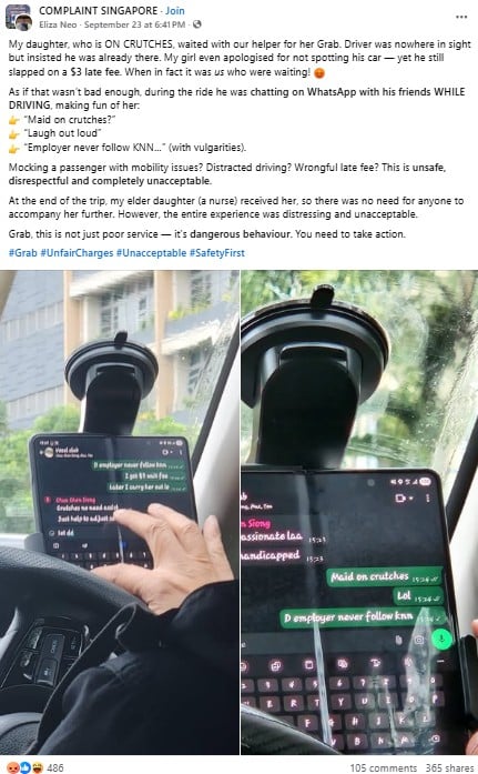 Grab driver suspended after unsafe and disrespectful behaviour towards passenger on crutches