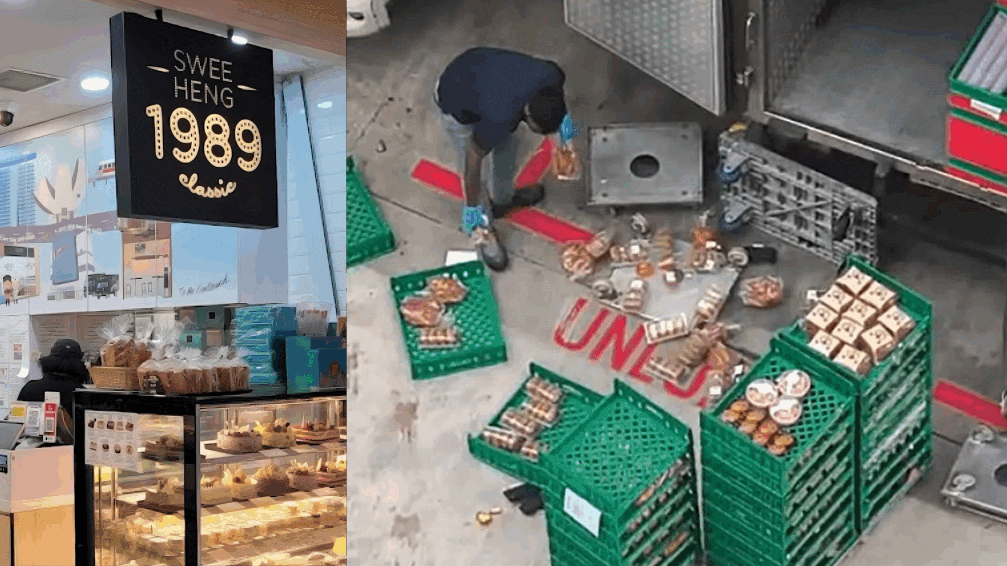 Bread and pastries seen picked up from ground and put back on trays during delivery; Swee Heng says contaminated items are destroyed