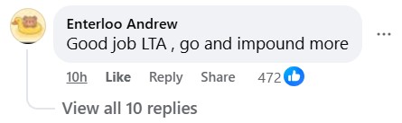 Comment 1 Man complains about LTA impounding his e-bike, ends up getting schooled by netizens