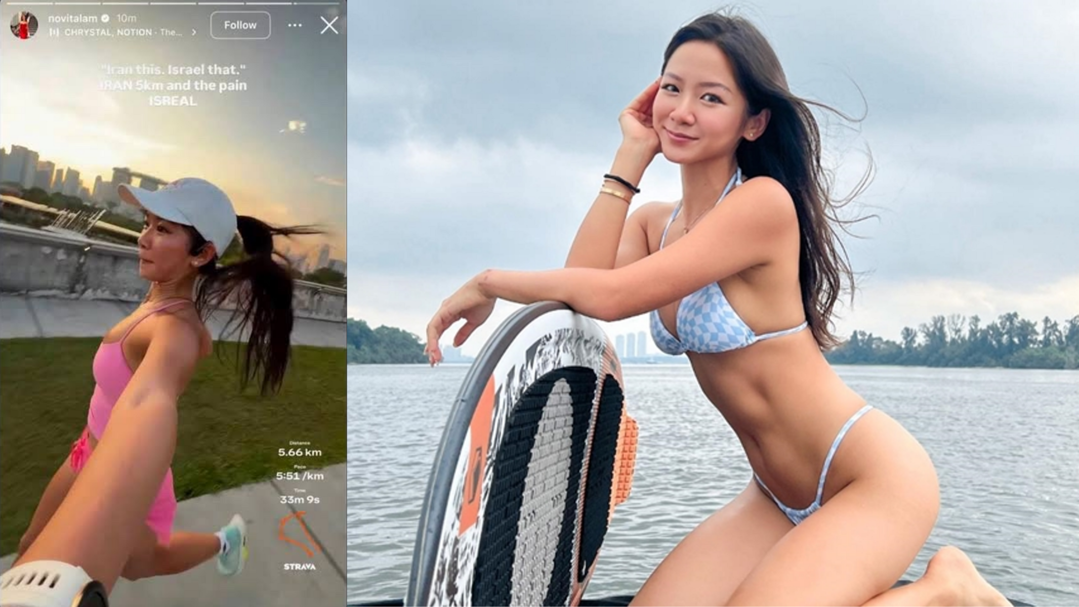Novita Lam, Singapore influencer, relaxing by the river in a bikini.